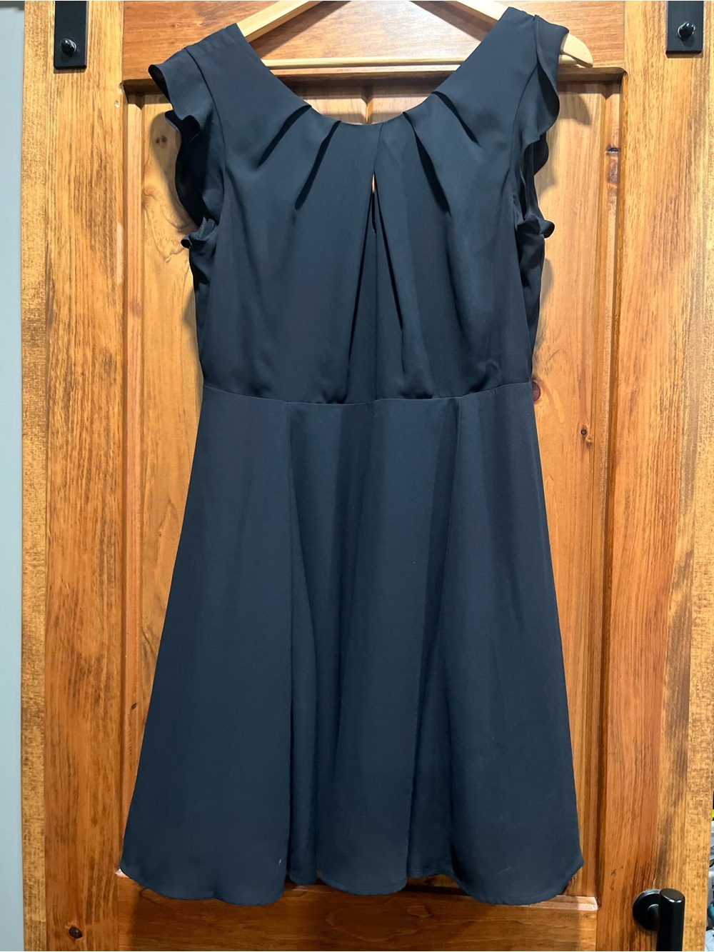 Express Black Pleated Mini Dress with Ruffle Sleeves and Lace back
